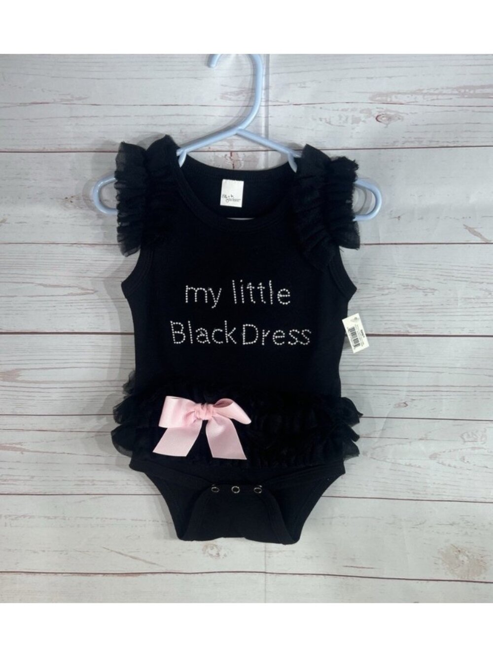 Baby Girl Bodysuit 1 pc Graphic Black Pink Bow Ruffle NWT Ella Jackson Sz 0-6 mo